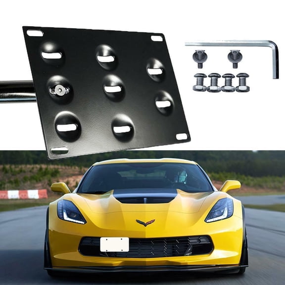 Xotic Tech Black Tow License Plate Frame Bumper Relocating Mount Bracket Kit for Chevy Corvette Z06/Z51/ZR1 2015-2019, Fit Mazda 3 6 CX-5 MX-5 Miata 2013-up