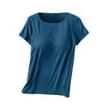 thumbnail image 5 of HomeDM Womens Short Sleeve T-Shirts Built-in Bra Crew Neck Solid Color Basic Tees Workout Crop Tops - Blue/L, 5 of 9