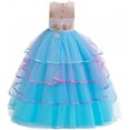 thumbnail image 4 of Girl Unicorn Party Princess Dress Rainbow Tulle Long Wedding Gown Birthday Kids Clothes WITH HEADBAND, 4 of 6