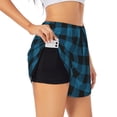 thumbnail image 3 of Lsque Blue Black Plaid Printed Women's Running Shorts with Liner Pockets,Elastic Quick Dry Workout Athletic Gym Yoga Shorts,Womens High Waist Shorts-XX-Large, 3 of 9