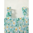 thumbnail image 4 of 6Y Little Girls Dress 7 Years Girls Sleeveless Dress Flower Print Off-the-shoulder Little Girls Summer Layered Dress Green, 4 of 8