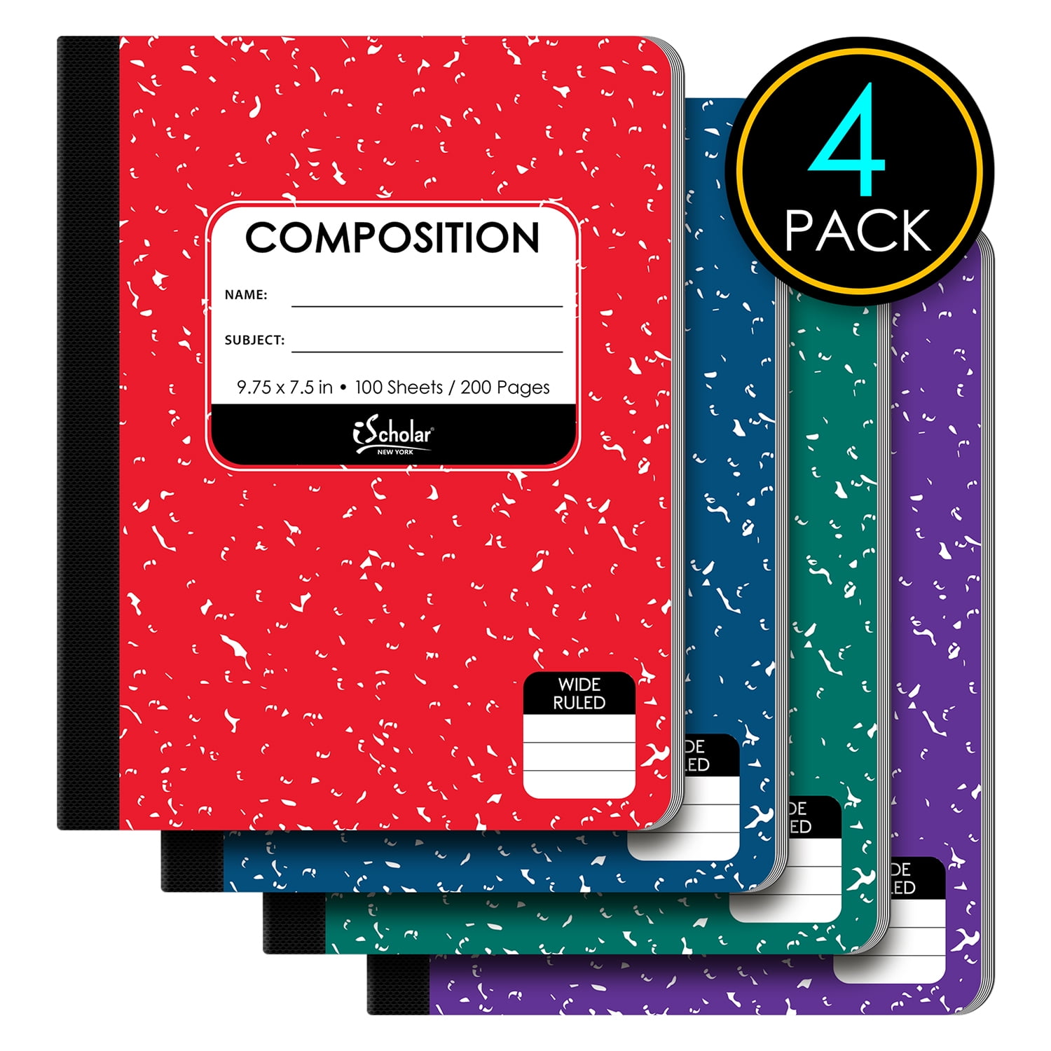 73810 100 Sheets Five Star Composition Book/Notebook 9-3/4 x 7-1/2 Black Wide Ruled Paper