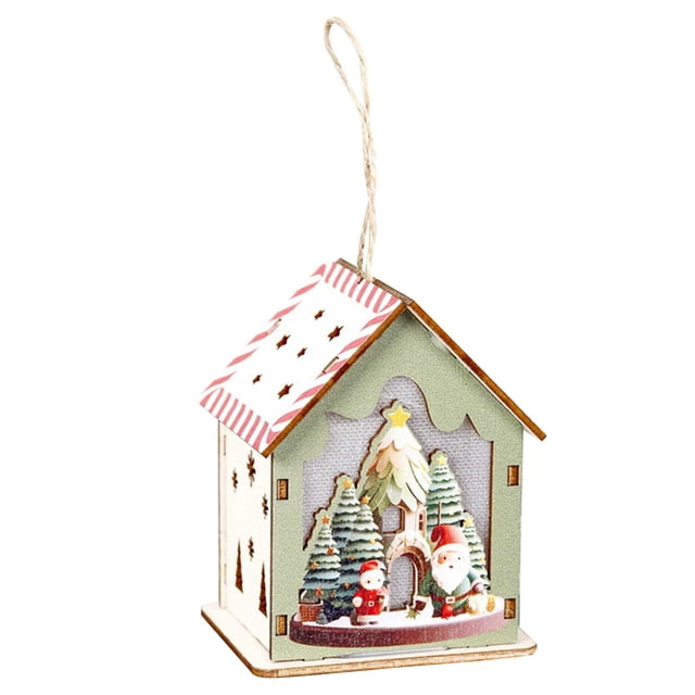 Christmas Supplies Wooden Luminous Colorful Hut Christmas Decorations Wooden House Hanging Christmas Tree Pendants
