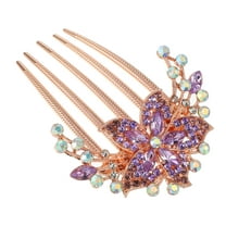 Unique Bargains Women Rhinestone Inlaid Flower Hair Comb Hairpin Hair Accessory Rhinestone Head Pieces Violets