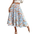 thumbnail image 3 of Txlixc Falda larga de mujer, cintura elástica con impresión de volantes y falda de ocio de estilo a Txlixc moda, 3 of 7