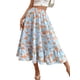 thumbnail image 2 of VISgogo Falda larga para mujer, cintura elástica, estampado floral, volantes, dobladillo grande, línea A, faldas casuales, S/M/L/XL VISgogo  moda, 2 of 7