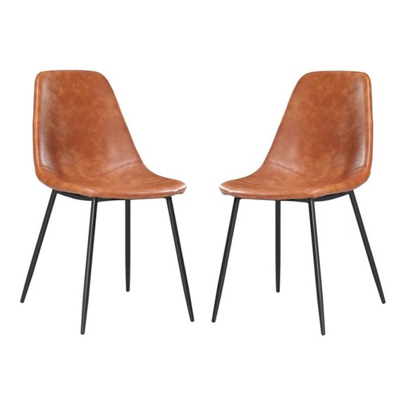 Plata Import Effie Amy 18" Faux Leather Dining Chairs in Tan (Set of 2)