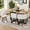 White / Wood-Dark, variant on UZUGUL 7-Piece Oval Dining Table Set with 6 White Chairs Faux Marble Sides & Horizontal Wood Grain Center, Space-Saving Design, 3-Box Delivery