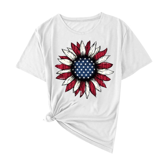 Camisas de Manga Corta para las Mujeres Moda Casual Impresión Cuello Redondo Suéter Tee Blusas