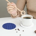 thumbnail image 6 of Kll Round Shape Drink Coasters Set Of 4,Pu Leather Absorbent Coasters Set Decorative Coffee Cup Coasters Housewarming Gift For Home Decor-Blue Gold Grid Lantern Shapes, 6 of 9