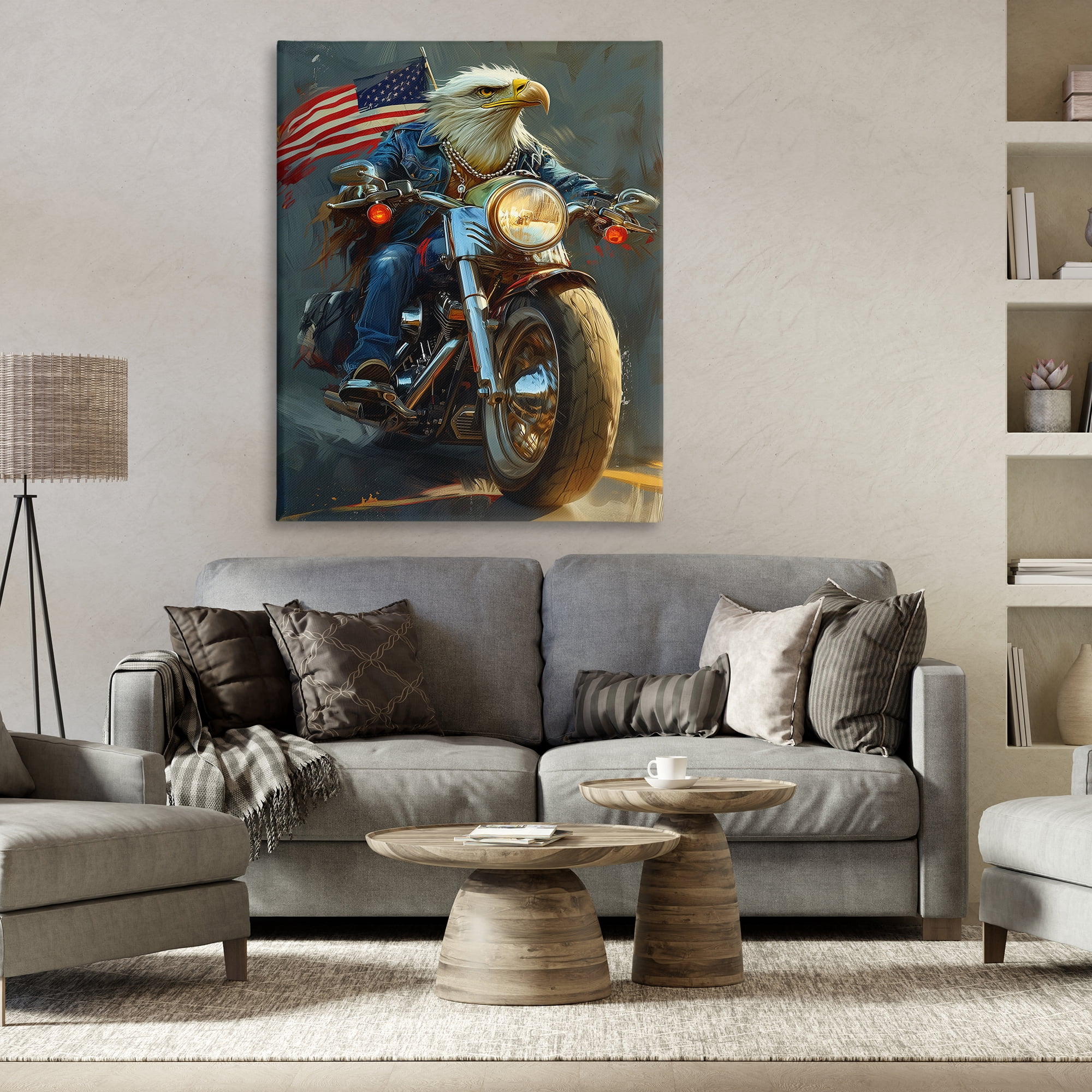 Stupell Industries Patriotic Eagle Motorcycle Transportation Painting Gallery Wrapped Canvas Art Print Wall Art, 36 x 48