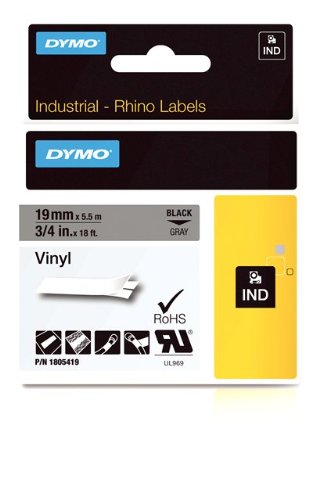 1805419 19mm Vinyl Label Cassette Dymo Rhino Tape Gray 3//4-Inch