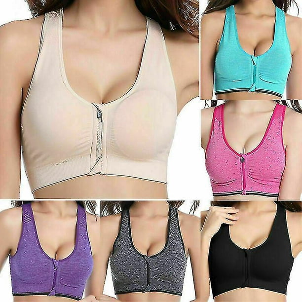 Womens Front Zip Yoga Cami Push Up Vest Support Tops Wireless Padded Sports  Bra 