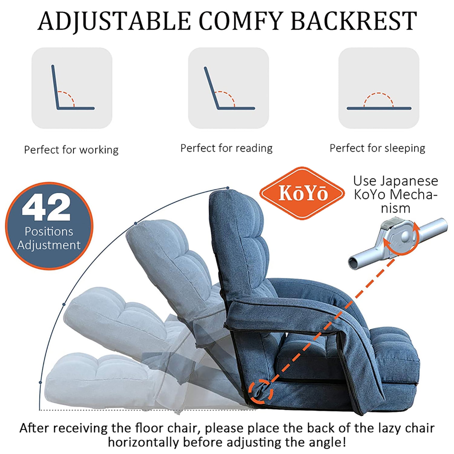 Kadyn Adjustable Floor Chair,Folding Lazy Sofa with Armrests and a Pillow Padded, Floor Chair Sofa for Living Room, Bedroom, Dark Blue Kadyn Adjustable Floor Chair,Folding Lazy Sofa with Armrests and a Pillow Padded, Floor Chair Sofa for Living Room, Bedroom, Dark Blue