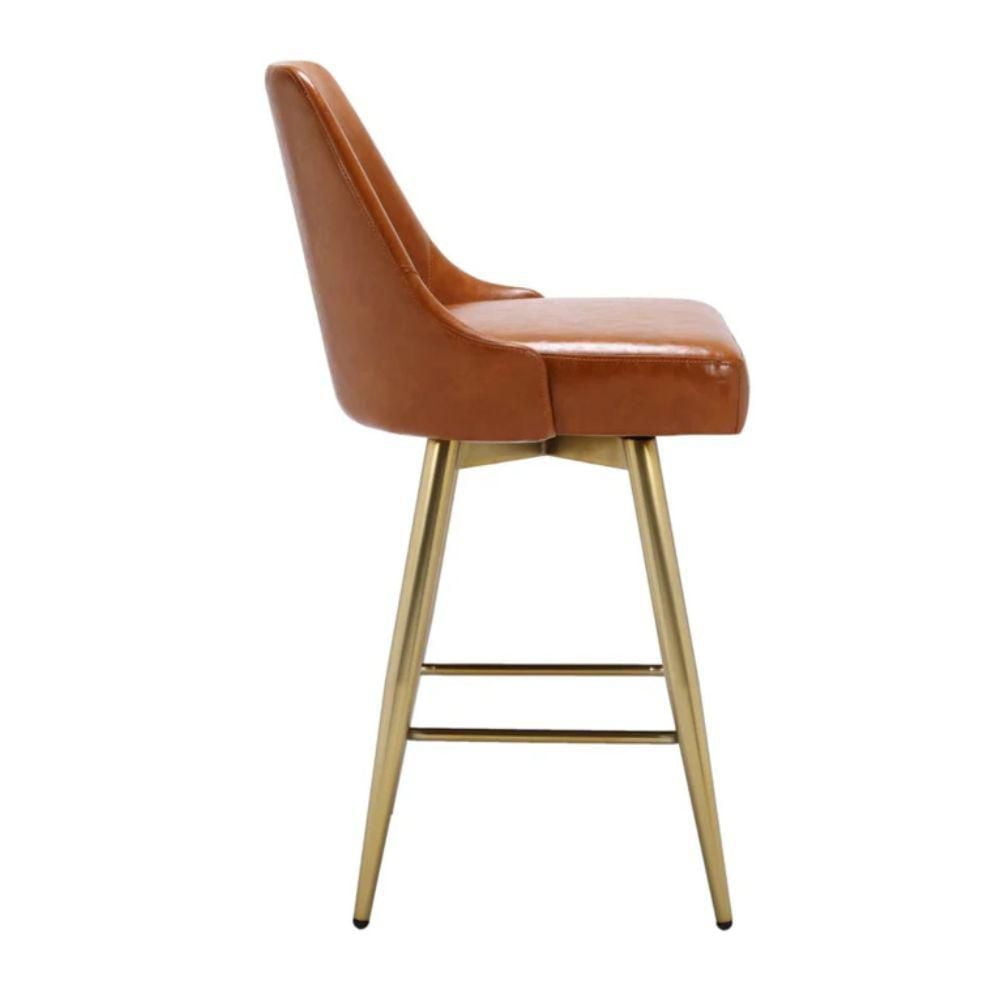 Mid-Century counter stool made with PU upholstery and brushed chrome golden legs in Tan (PU Leather)