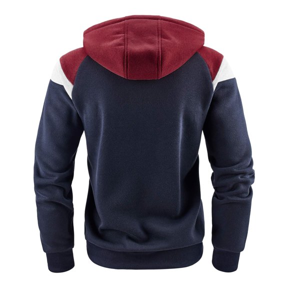 LEEy-world Sweatshirt Men's Hoodies Zip Up Hooded Color Block Sports Casual Long Sleeve Sweatshirt Tops with Kanga Pocket Navy,XL