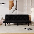 thumbnail image 3 of Youmumeub 66" Modern Convertible Sofa Bed, Black Velvet 2-Seater Futon with 3-Position Adjustable Back, Tufted Sleeper Sofa for Apartment, Living Room, 3 of 10