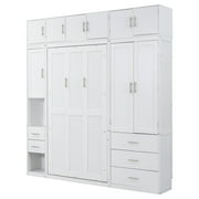 EUROCO Wood Murphy Bed, Storage Wall Bed with Cabinets and Drawers, Clever Furniture Set with Wardrobe for Living Room, Assemble Video Provided, Twin