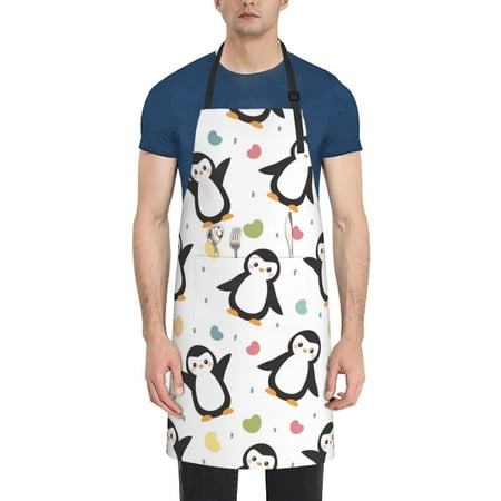 

Vsdgher Colorful Hearts Penguin Waterproof Apron with 2 Pockets Kitchen Chef Aprons Bibs for Grooming Cooking Baking Painting Gardening