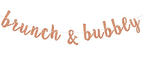 Brunch & Bubbly Banner, Bridal Shower Banner,Bubbly Bar Sign, Bachelorette Party Decor, Brunch Party Decorations Rose Gold Glitter