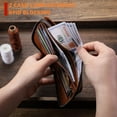 thumbnail image 5 of Genuine Leather Men's Wallet with Zipper Vintage RFID Blocking Large Capacity Wallet for Men with 14 Credit Card Slots and 1 ID Window T23 (Brown), 5 of 12