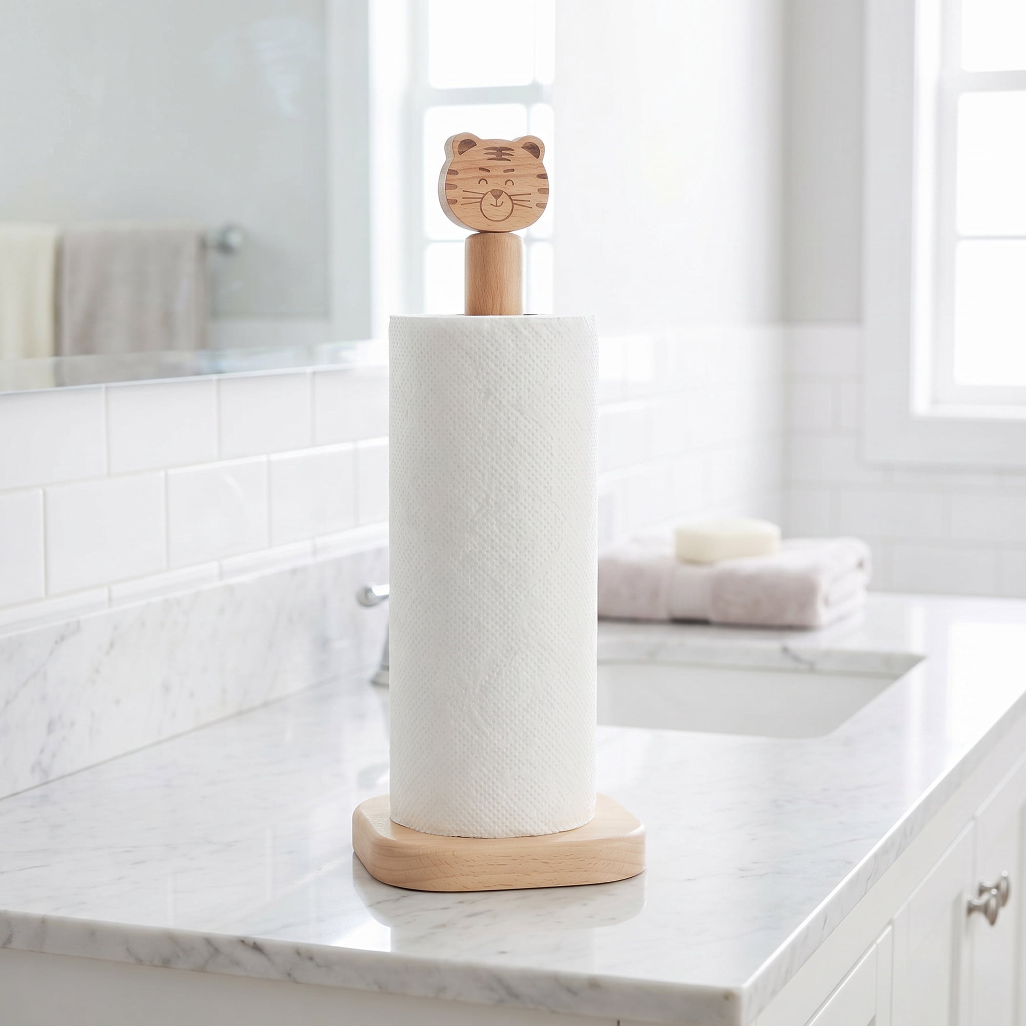 Unique Bargains Paper Towel Holder Countertop Non Slip Base Dispenser Tiger 13.6x5.1inch