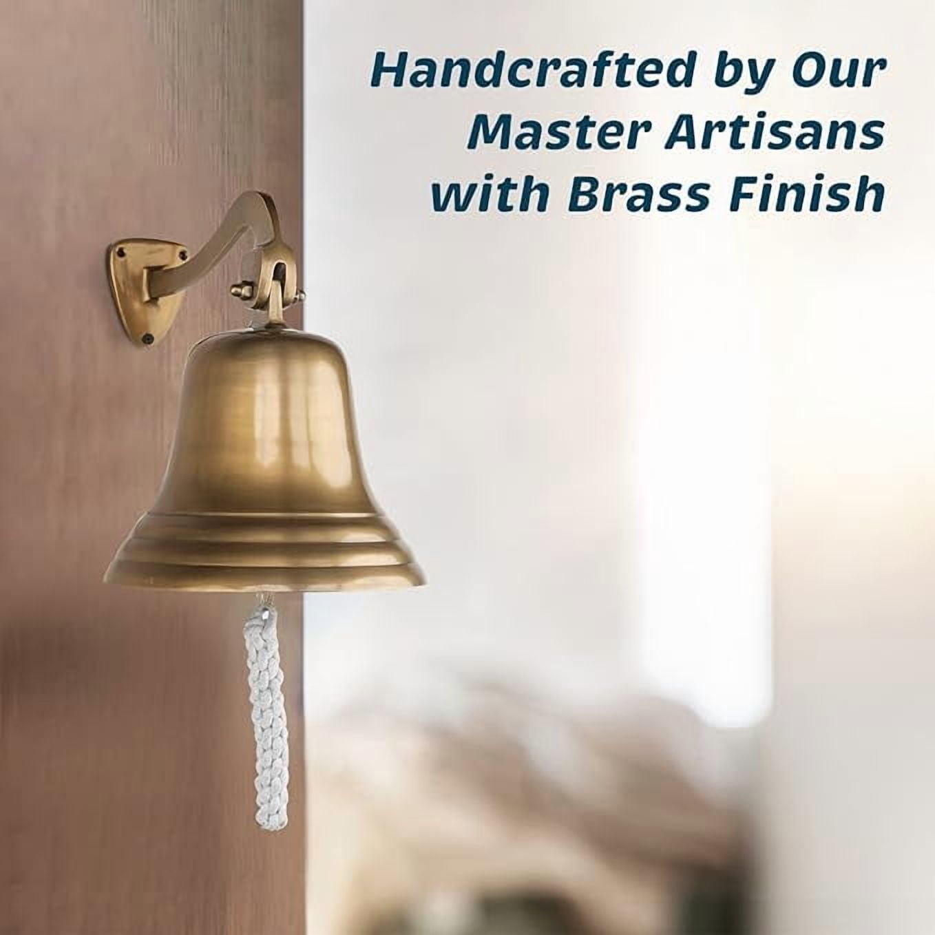 Inanosa 7" Brass Finish Decorative Doorbell Ring with Rope - Nautical Wall Decor | Hanging Bell for Home, School | Ideal for Wall Mounting - 1 Pc