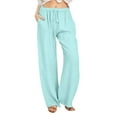 thumbnail image 1 of Pantalones anchos con cordón elástico en la cintura para mujer, lisos, informales, para todas las estaciones, 1 of 7