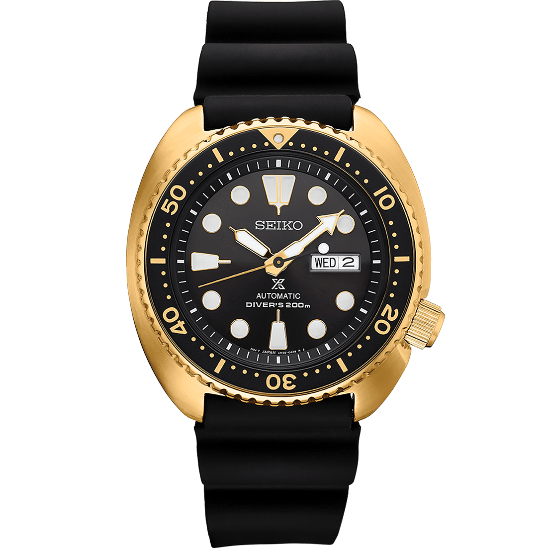 Seiko SRPC44 Prospex Diver Gold Steel Black Rubber Day-Date Automatic Mens  Watch 
