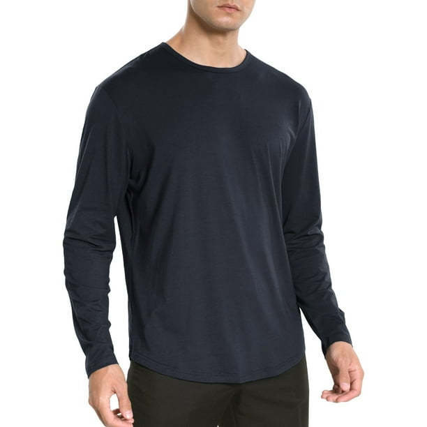 Camiseta de manga larga ultrasuave para hombre: diseño con degradado de color, dobladillo curvo, camiseta informal ligera para el día a día o para salir de fiesta