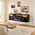 thumbnail image 4 of Waleaf 70'' Floating Fireplace TV Stand for TVs up to 80'', Wall Mounted Entertainment Center with 36'' Electric Fireplace, High Gloss Cabinet Doors and 20-Color LED Lights, 4 of 10