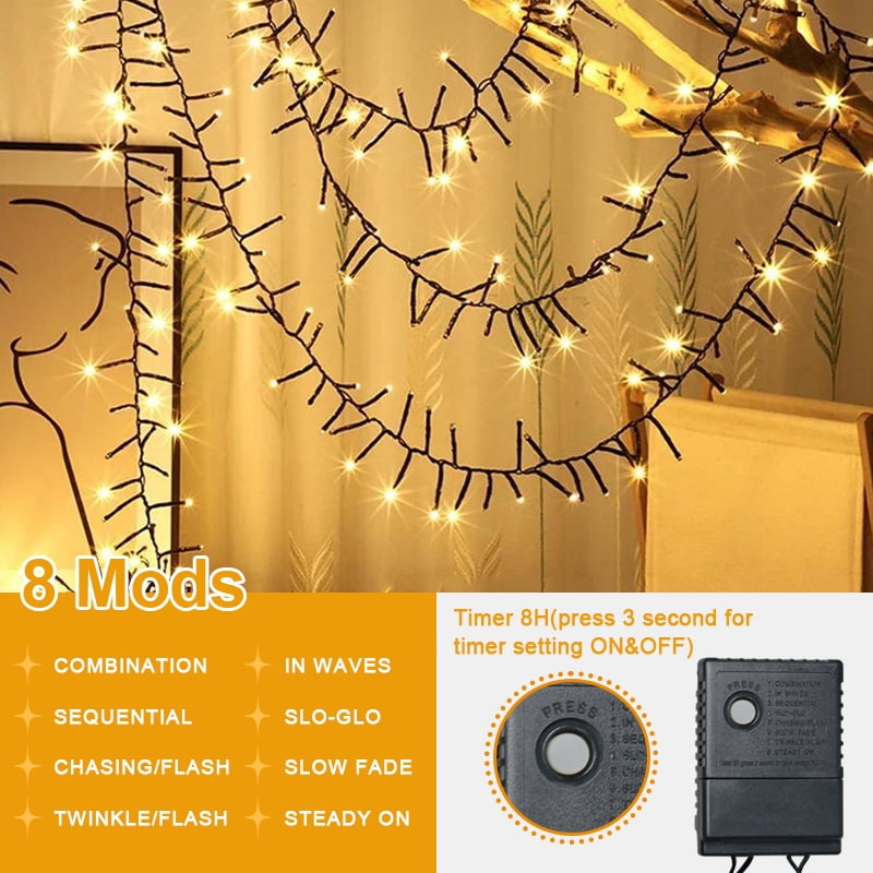 LAMPHOME 500 LED String Lights Cluster Lights - 31ft warmwhite Outdoor Waterproof Lights, Plug in Indoor String Lights with 10 Modes & Timer Memory, Twinkle String Lights for Xmas, Christmas Tree