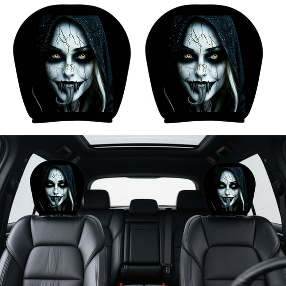 1 Pack Halloween Creepy Clown Demon Face Car Headrest Cover Horror Scary Head Rest Protector Cover Elastic Auto Interior Prank Decor For Car SUV Truck