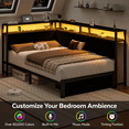 thumbnail image 4 of Twin Corner Bed Frame with Storage Drawers, LED Lights and Charging Station, Modern Twin Size Bed Frame Metal Platform with Linen Upholstered Guardrail, Dorm Bedroom Daybed for Teen Adult, Black, 4 of 8