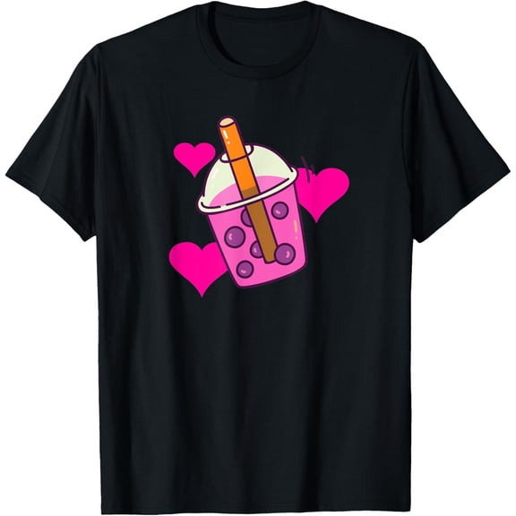 Kawaii Valentine's Day Boba Tea Bubble Tea Milk Hearts Love T-Shirt