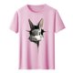 thumbnail image 3 of Tops de Cuello Alto para las Mujeres Amante Impreso Camiseta Cuello Redondo Manga Corta, Poliéster Spandex, 3 of 7