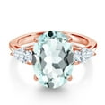 thumbnail image 3 of Gem Stone King 18K Rose Gold Plated Silver 3-Stone Engagement Ring Simulated Aquamarine Moissanite (6.50 Cttw), 3 of 6