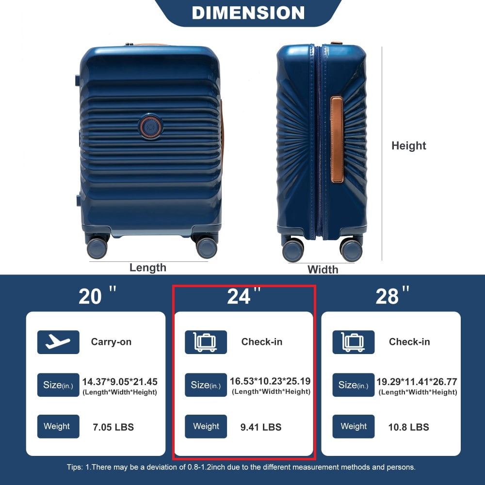 Yougu 24" Carry on Luggage Lightweight Suitcase TSA Lock USB,Blue