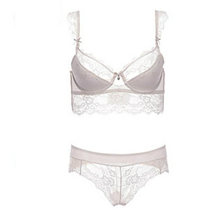 Blacks&Fridays Deal 2024 WIZUTIZ Lace Lingerie Set Two Piece Foxy Underwear Corset Thin Sponge Transparent Bra With Large Chest And Small Lace Women s Sexy Lingerie Bra Set up to 50% Off