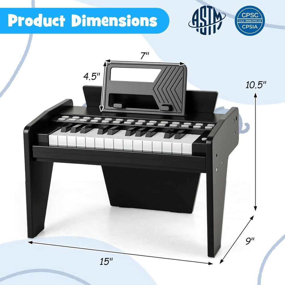 Barara King 25 Keys Portable Music Keyboard Piano with Adjustable Speed and Volume for Toddlers Boys Girls, Beginner, Black