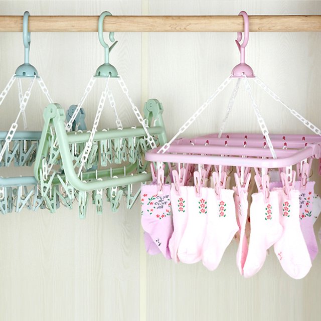 36 Clips Folding Clothes Hanger Children Adults Clothes Dryer Windproof Socks Underwear Plastic Drying Rack