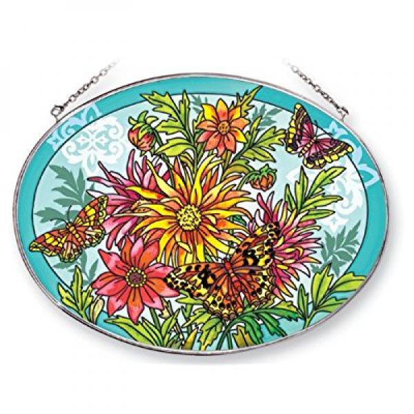 Amia Suncatcher Featuring a Butterfly Design, Hand Painted Glass, 9