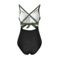 thumbnail image 6 of UPPADA Womens Stripe One Piece Swimsuit Long Torso Swimsuits for Ladies Spaghetti Strap Bathing Suit Cute Patchwork Cross Straps Backless Swimsuit Green,L, 6 of 7