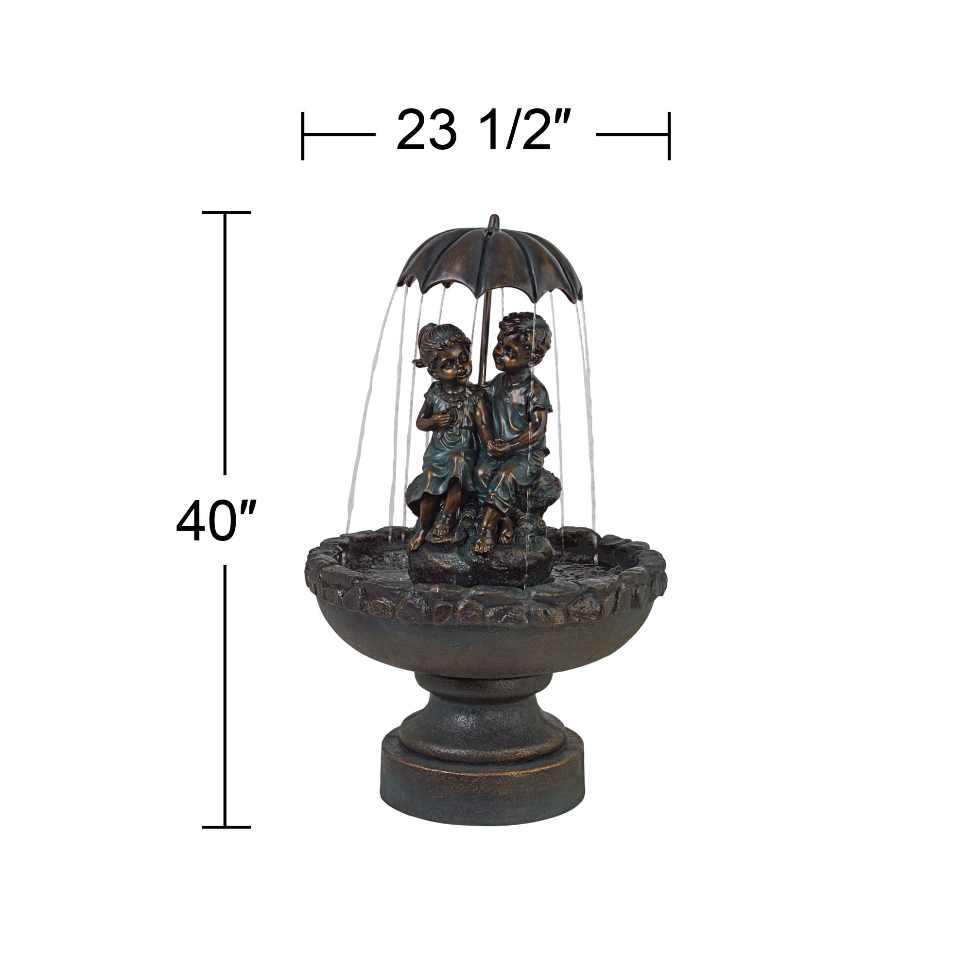 Boy and Girl Under Umbrella 40" High Large Rustic Indoor Outdoor Decor Bronze Floor Fountain Outside Garden
