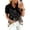 Black, variant on Boho Patchwork Print Blouse for Women, V-Neck Short Sleeve Button Down Top with Puff Sleeves - Colorful Casual Summer Tunic Shirt for Vacation & Beach Black L