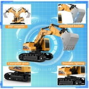Remote Control Excavator and Dump Truck Toy Set with Barricades, Road Signs, Lights Sounds, Birthday Gifts for 3-12 Year Boys Girls
