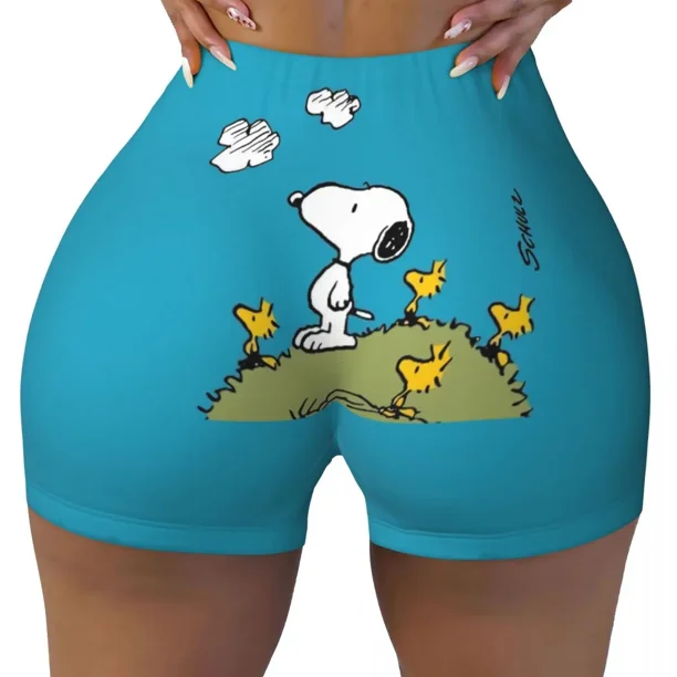 Pantalones cortos de ciclismo para entrenamiento de voleibol con paisaje de Van Gogh personalizado de Snoopy y Charlie Brown Pantalones cortos de yoga para gimnasio de Peanuts para mujer