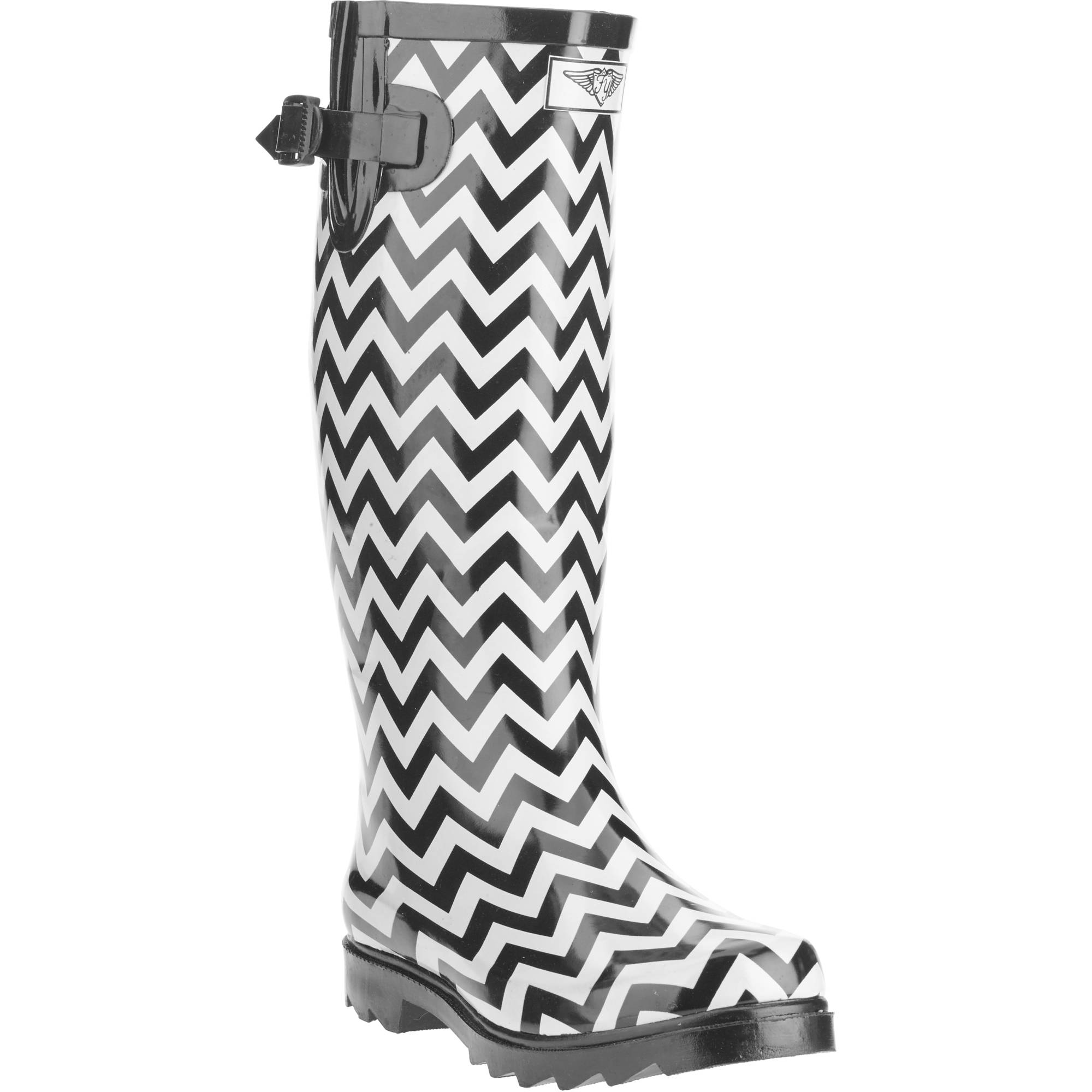 Forever Young Women's Zig Zag Print Tall Rain Boot, Size: 6, White