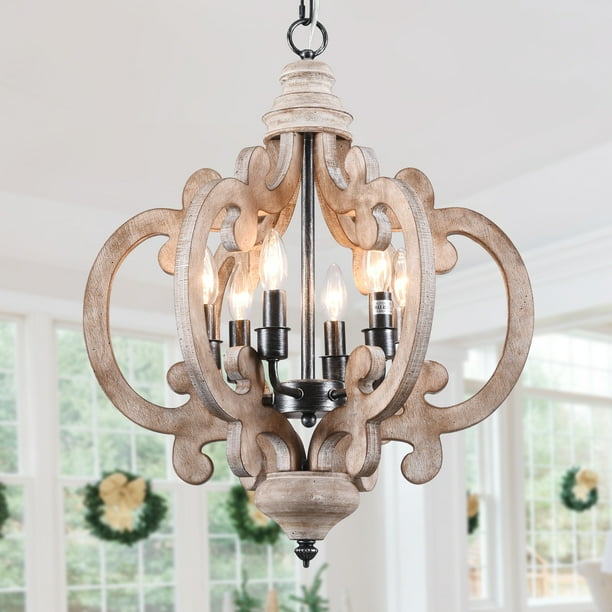 Cusp Barn Modern Farmhouse 6Light Wood Candle Chandelier Rustic French