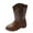 Brown, variant on Girl's Cowboy Boots Trendy Embroidery Leather Zip up Mid Calf Western Cowgirl Booties Round Toe Chunky Heel Fall Winter Boots Black 2 Big Kids